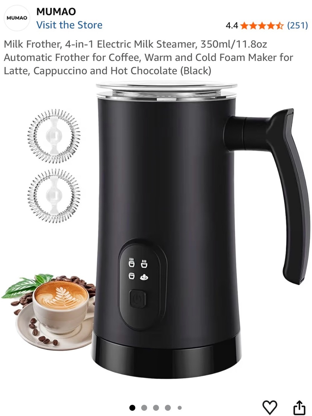 Black 4-in-1 Electric Milk Frother – Automatic Warm & Cold Foam Maker